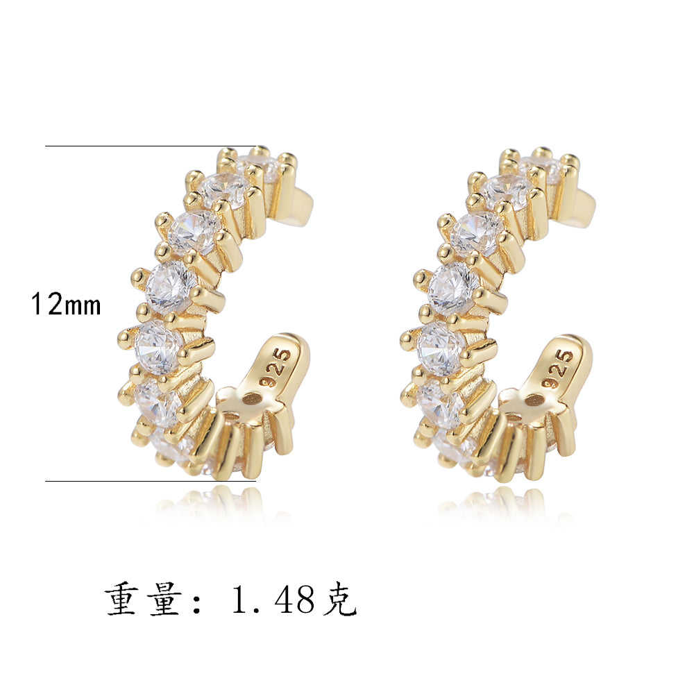 Elegant Gold Plated 925 Sterling Silver Zirconia No Piercing Cuff Earrings