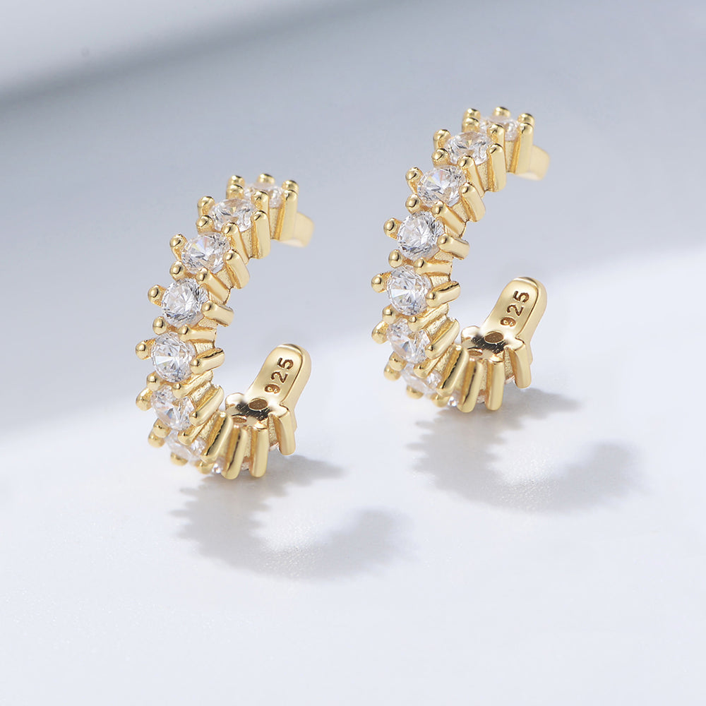 Elegant Gold Plated Zirconia No Piercing Cuff Earrings
