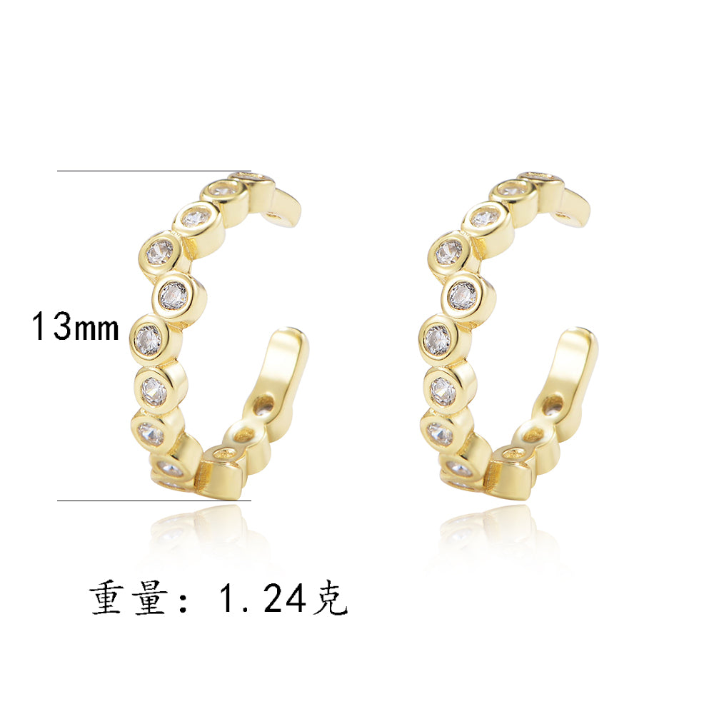 925 Sterling Silver C Shape Earring 14K Gold Plated Zirconia Cuff Earrings