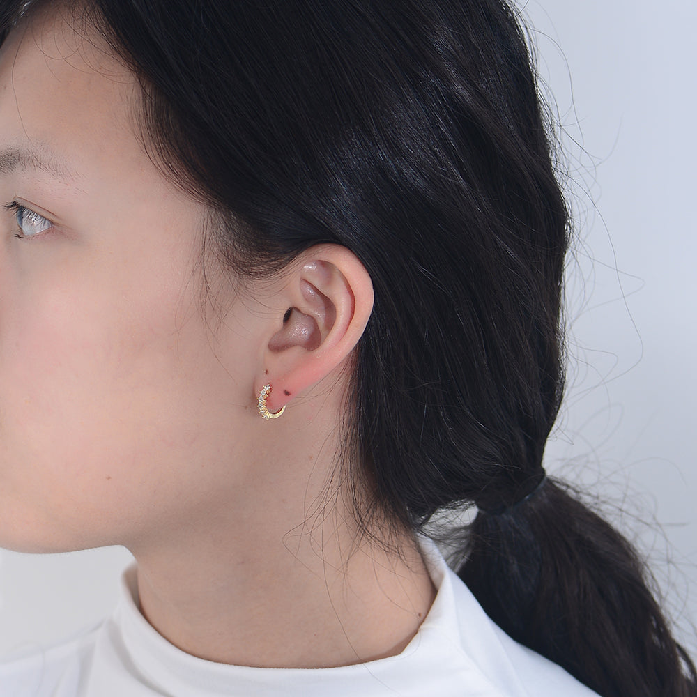 Simple 925 Silver Jewellery Shiny Round Cubic Zircon Huggie Earrings