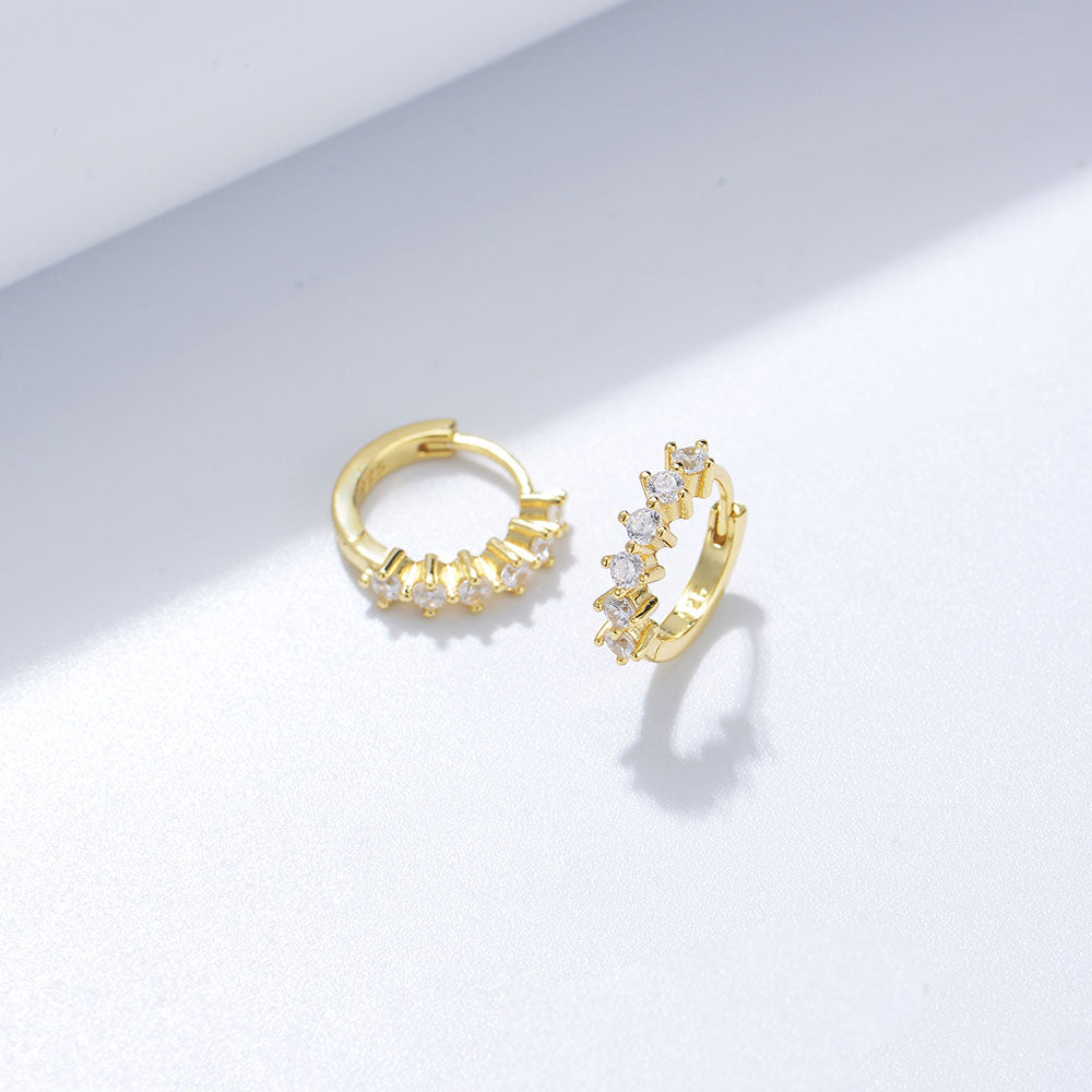 Simple 925 Silver Jewellery Shiny Round Cubic Zircon Huggie Earrings