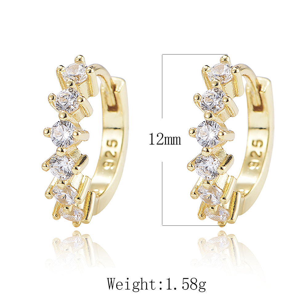 Simple 925 Silver Jewellery Shiny Round Cubic Zircon Huggie Earrings