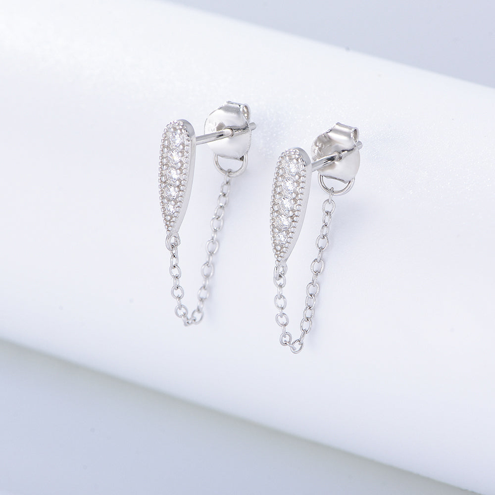 Fashion Cubic Zirconia Link Chain Drop Earrings