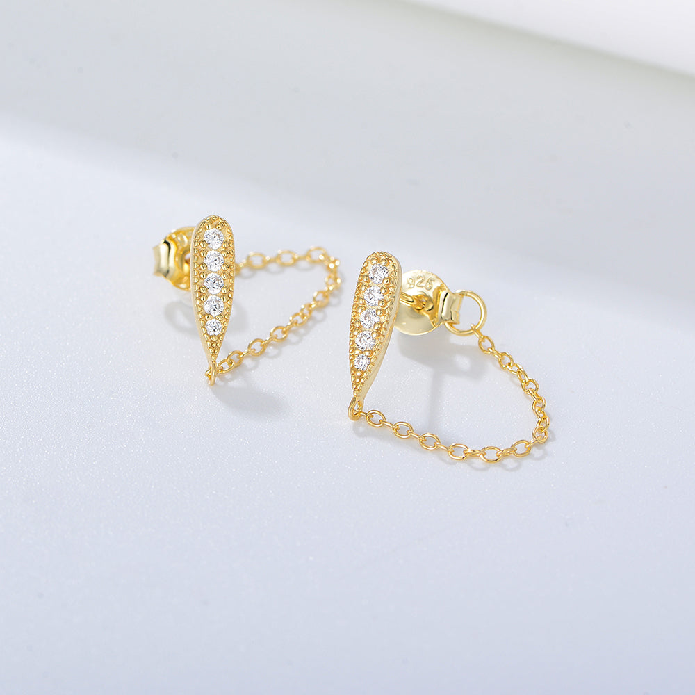 Fashion Cubic Zirconia Link Chain Drop Earrings