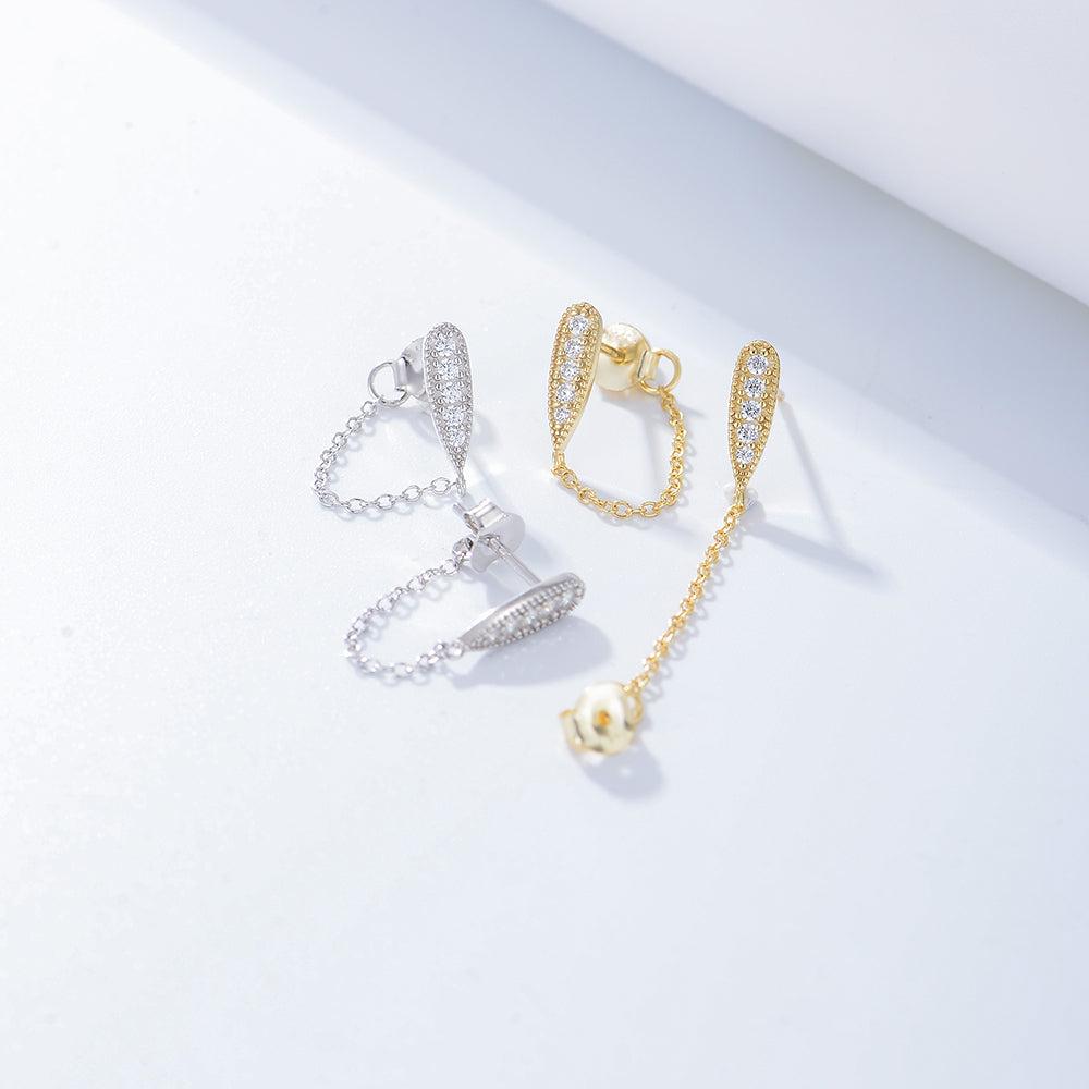 Fashion Cubic Zirconia Link Chain Drop Earrings