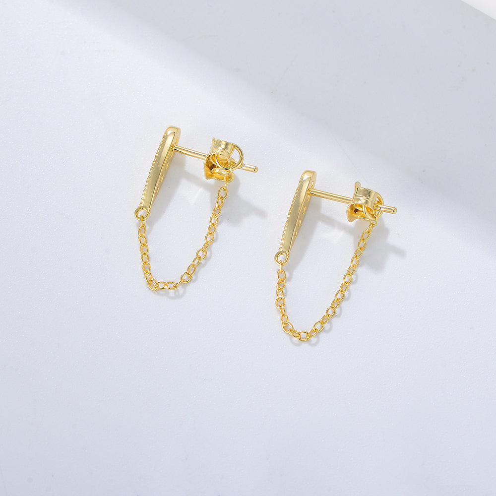 Fashion Cubic Zirconia Link Chain Drop Earrings