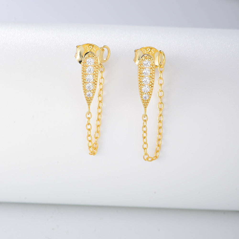 Fashion Cubic Zirconia Link Chain Drop Earrings