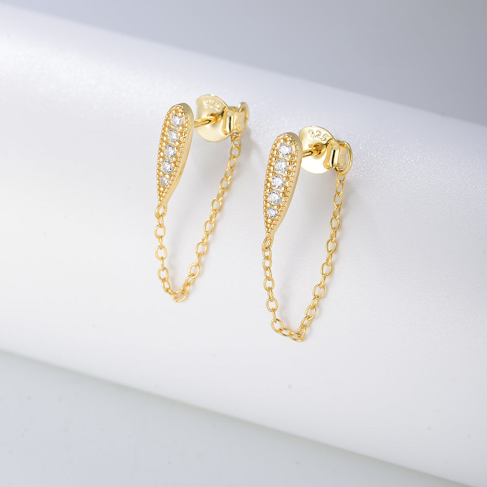 Fashion Cubic Zirconia Link Chain Drop Earrings