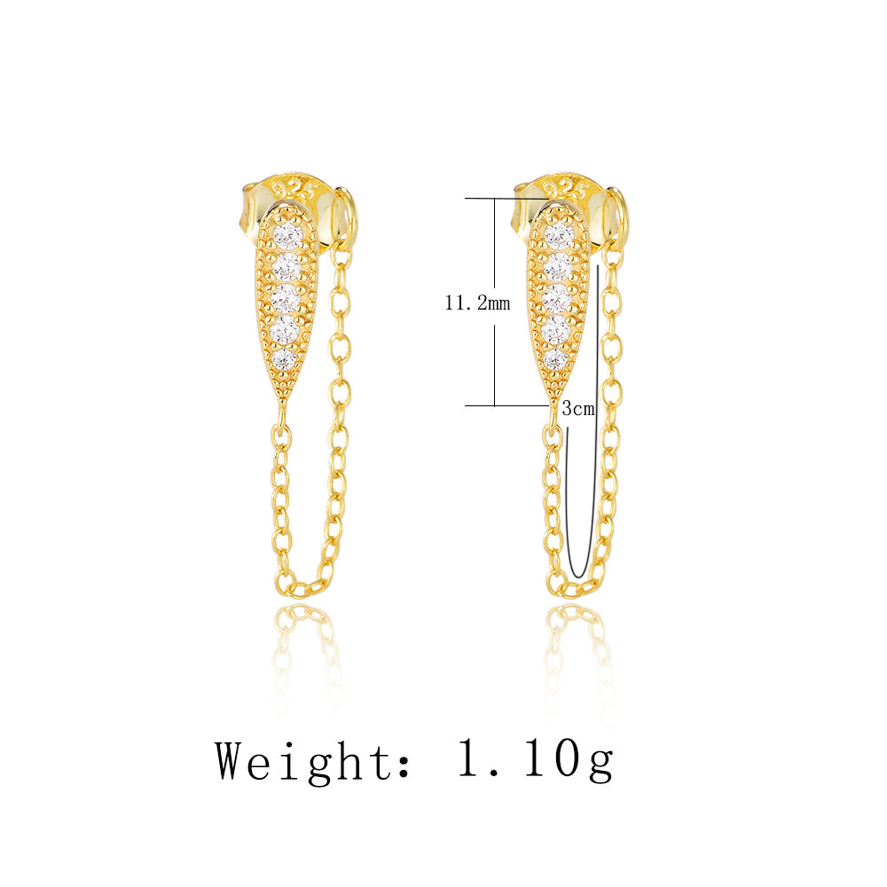 Fashion 925 Silver Cubic Zirconia Link Chain Drop Earrings