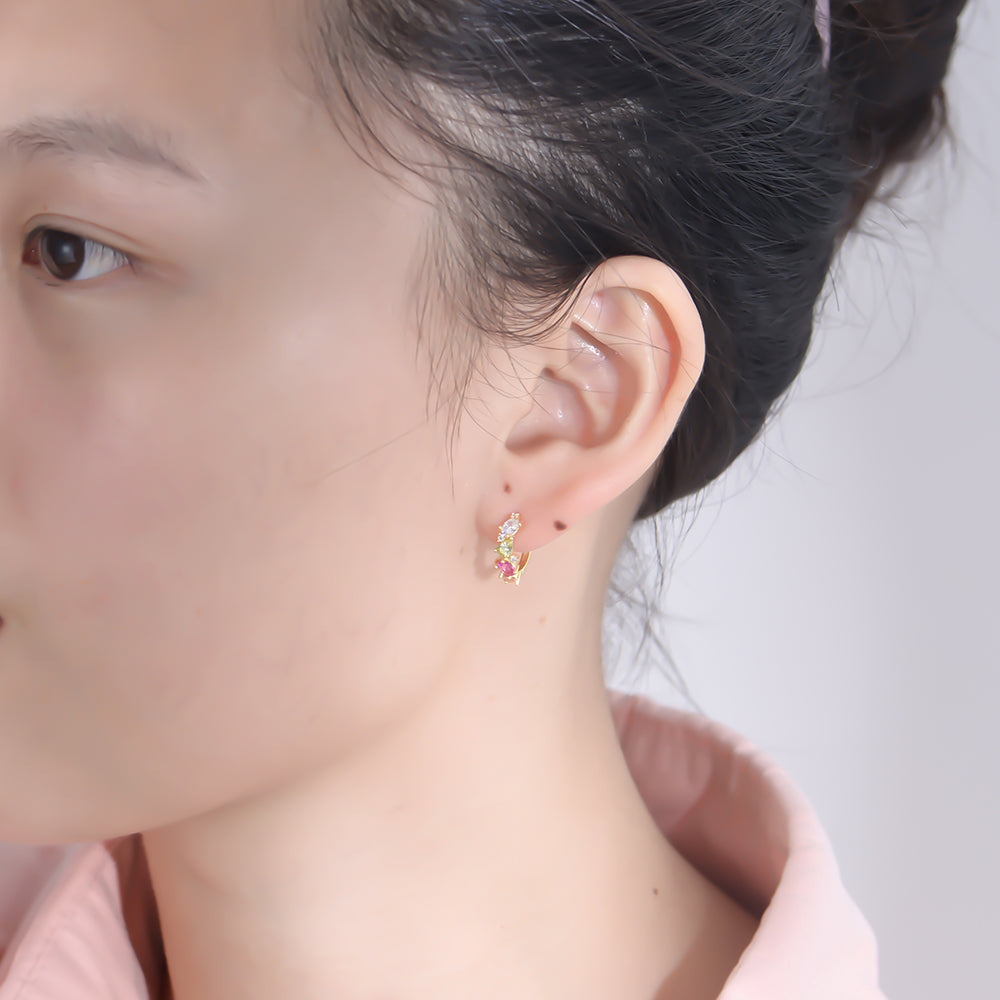 Fashion Color Cubic Zirconia Hoop Huggie Earrings