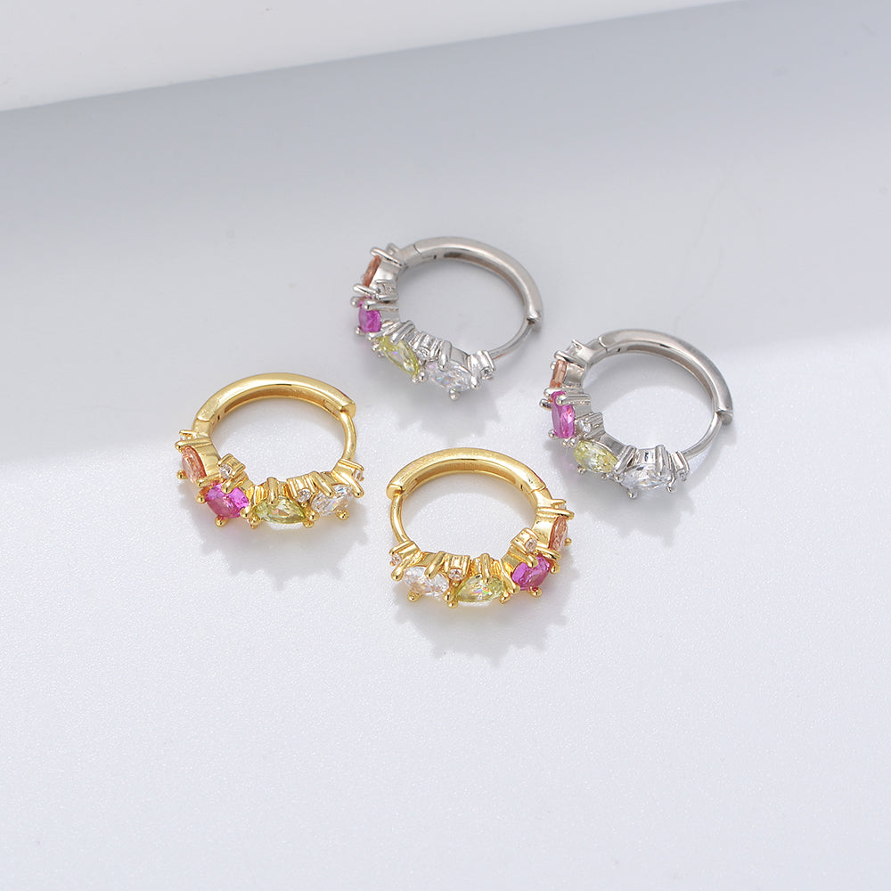 Fashion Color Cubic Zirconia Hoop Huggie Earrings