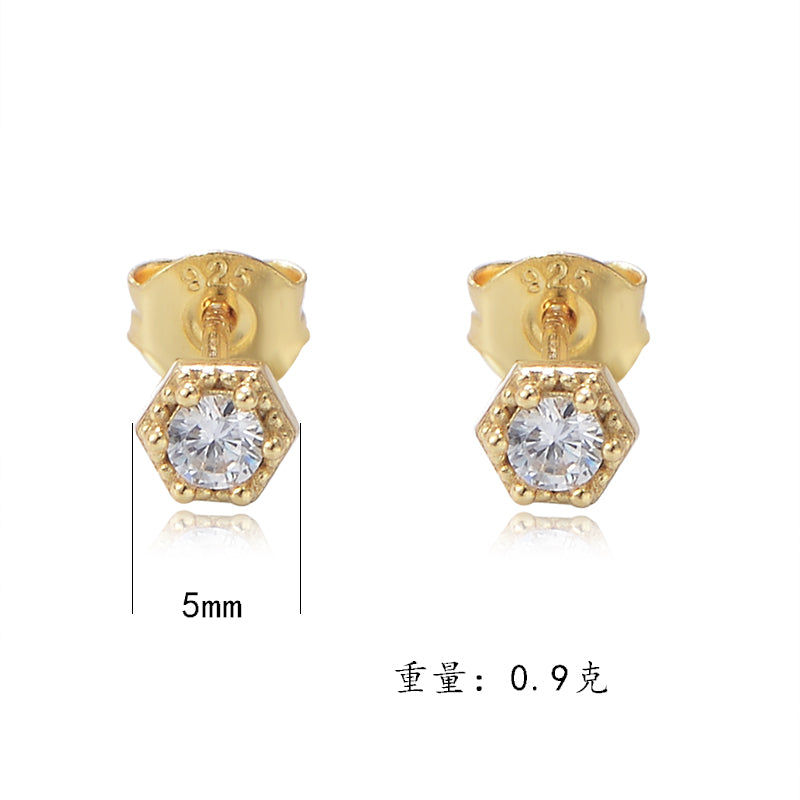 Fashion 925 Sterling Silver Round Zircon Geometric Stud Earrings