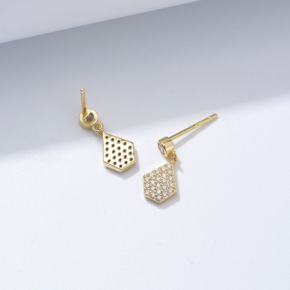 Bezel Pave Micro Zircon Irregular Polygon Charms Stud Earrings
