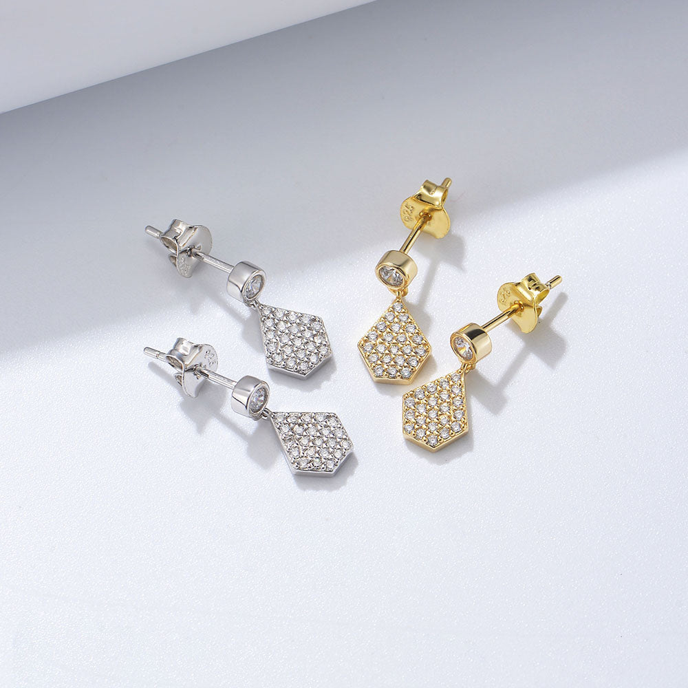 Bezel Pave Micro Zircon Irregular Polygon Charms Stud Earrings