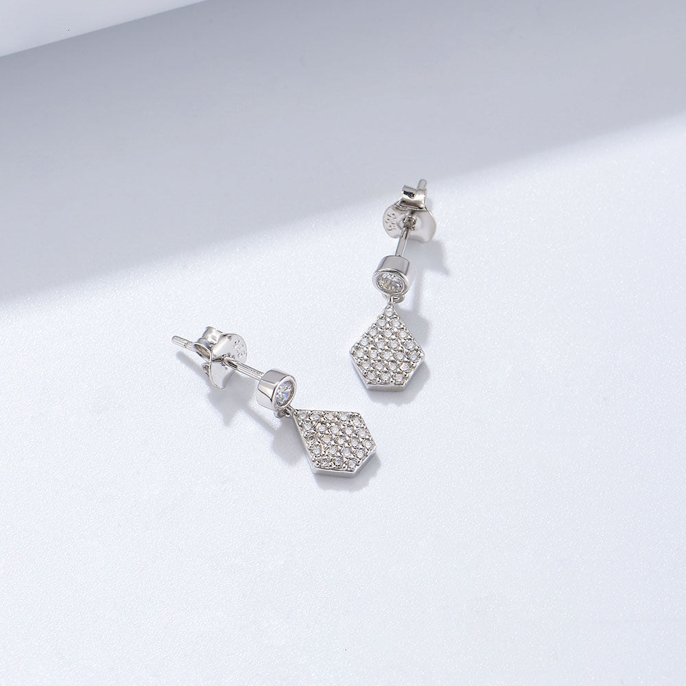 Bezel Pave Micro Zircon Irregular Polygon Charms Stud Earrings