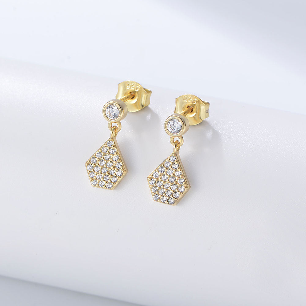 Bezel Pave Micro Zircon Irregular Polygon Charms Stud Earrings