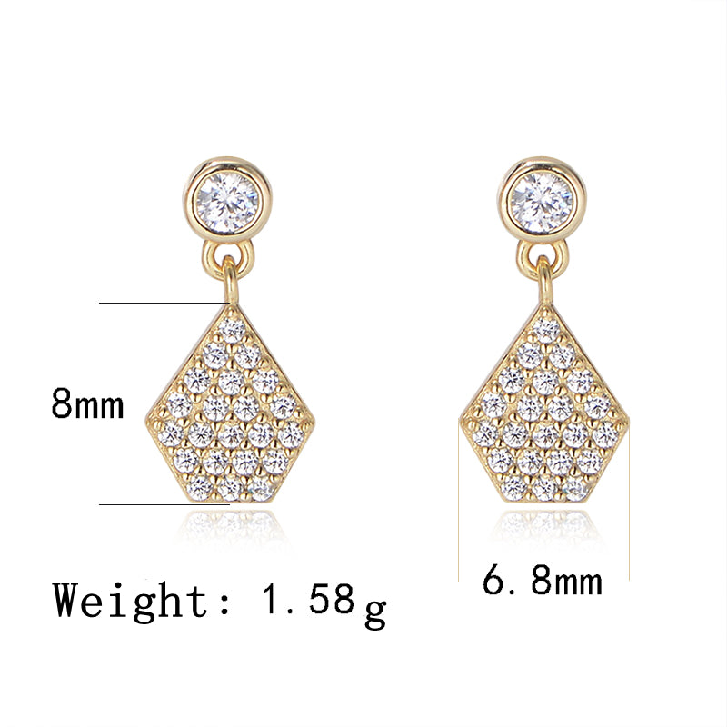 S925 Sterling Silver Bezel Pave Micro Zircon Irregular Polygon Charms Stud Earrings