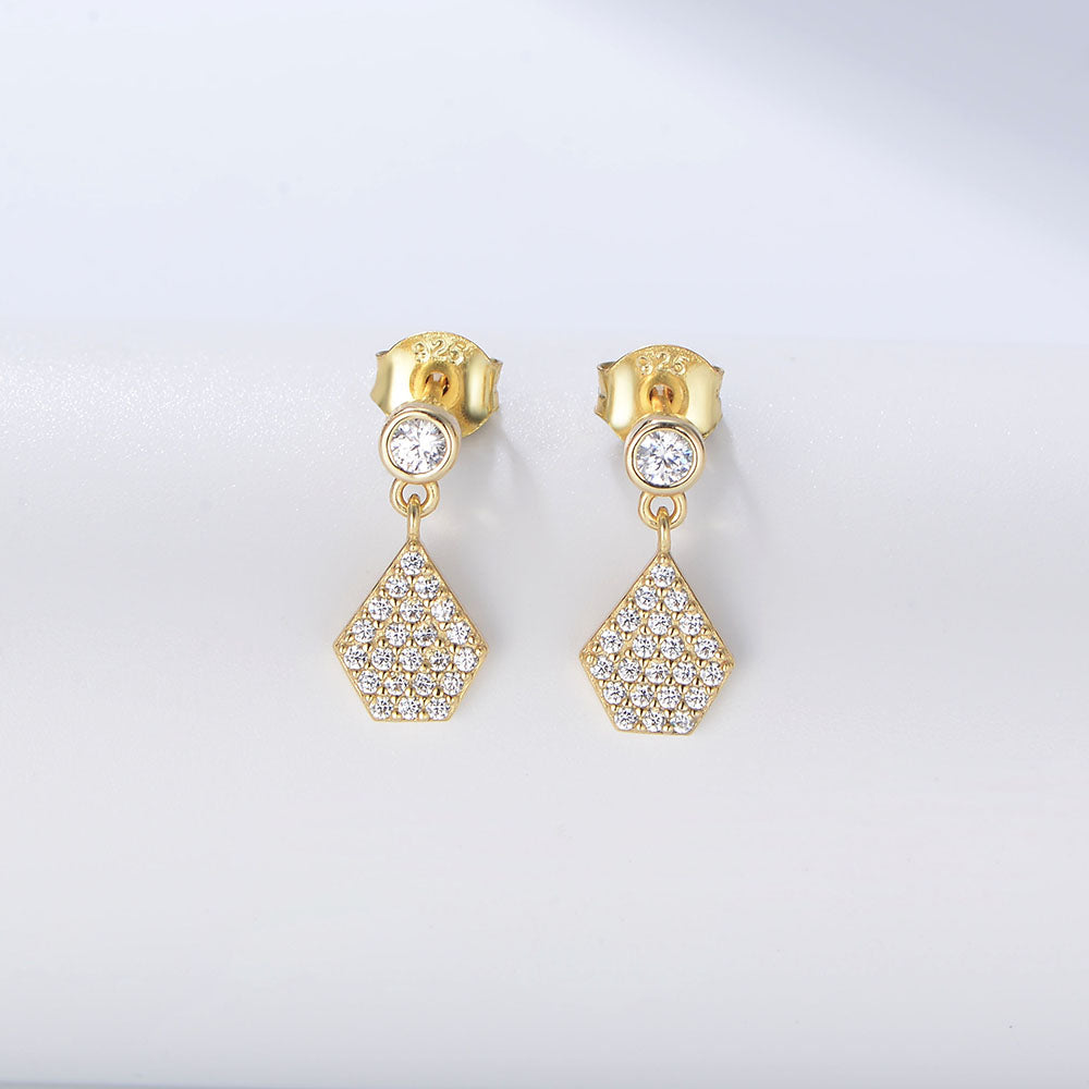 S925 Sterling Silver Bezel Pave Micro Zircon Irregular Polygon Charms Stud Earrings