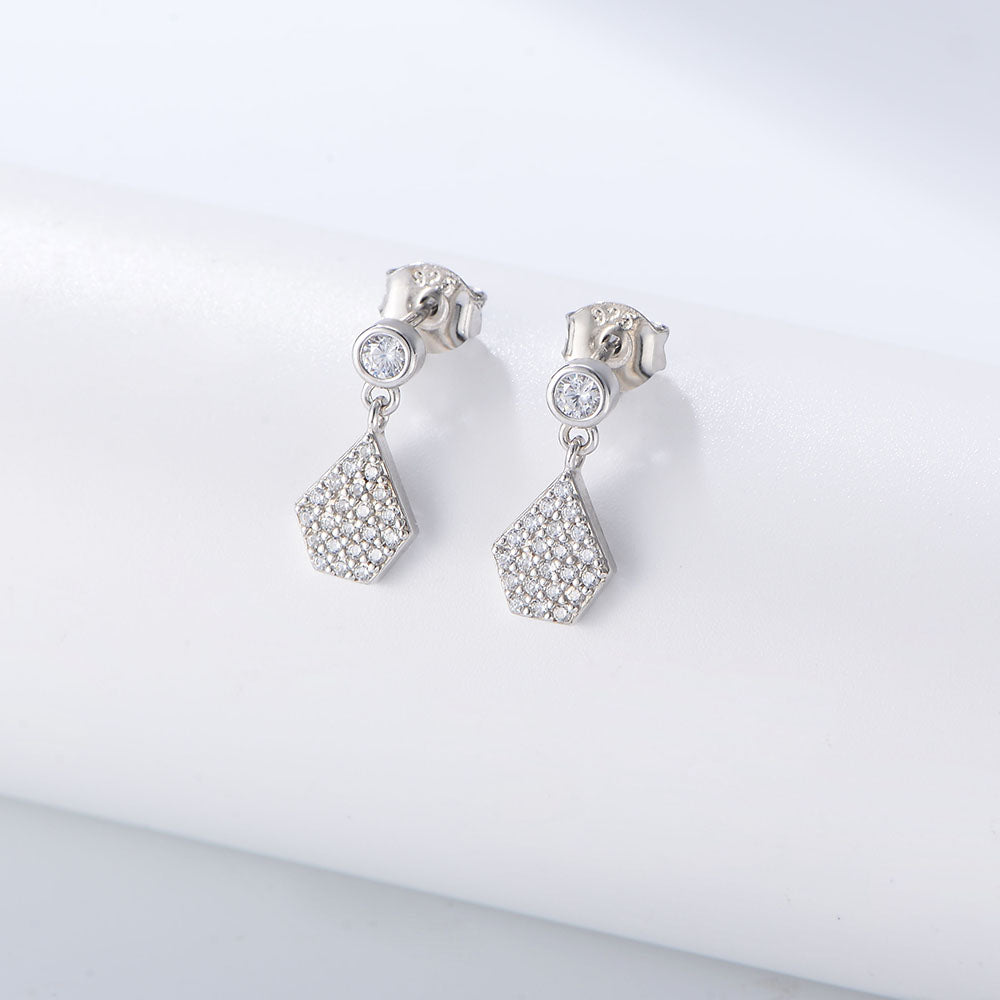 Bezel Pave Micro Zircon Irregular Polygon Charms Stud Earrings