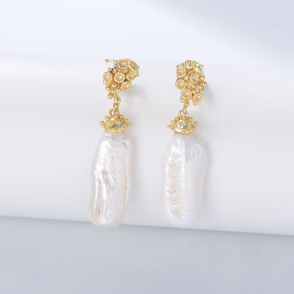 Luxury Irregular Flower Jewelry Baroque Pearl Stud Earrings