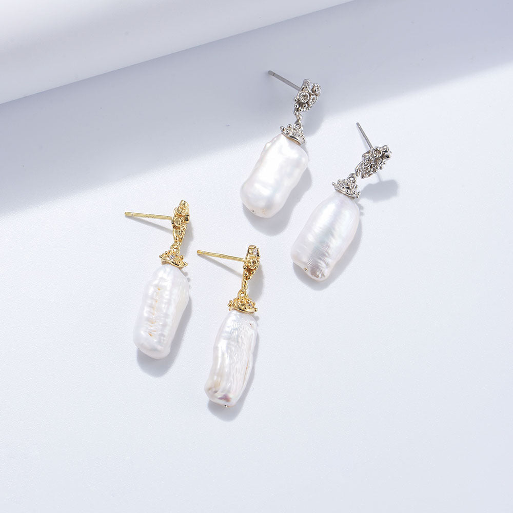 Luxury Irregular Flower Jewelry Baroque Pearl Stud Earrings
