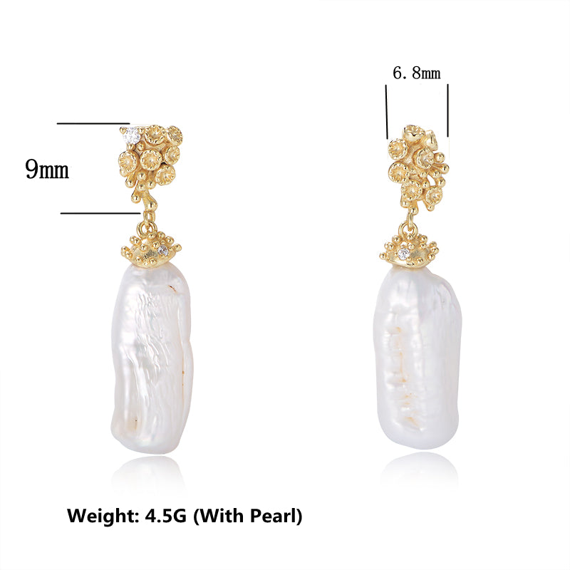 Luxury Irregular Flower Jewelry 925 Silver Baroque Pearl Stud Earrings