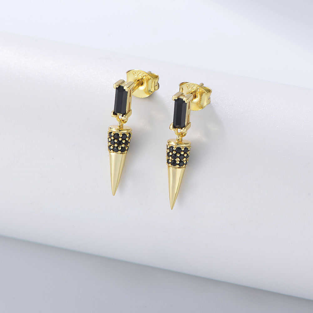 S925 Sterling Silver Black Zircon Cone Drop Earrings