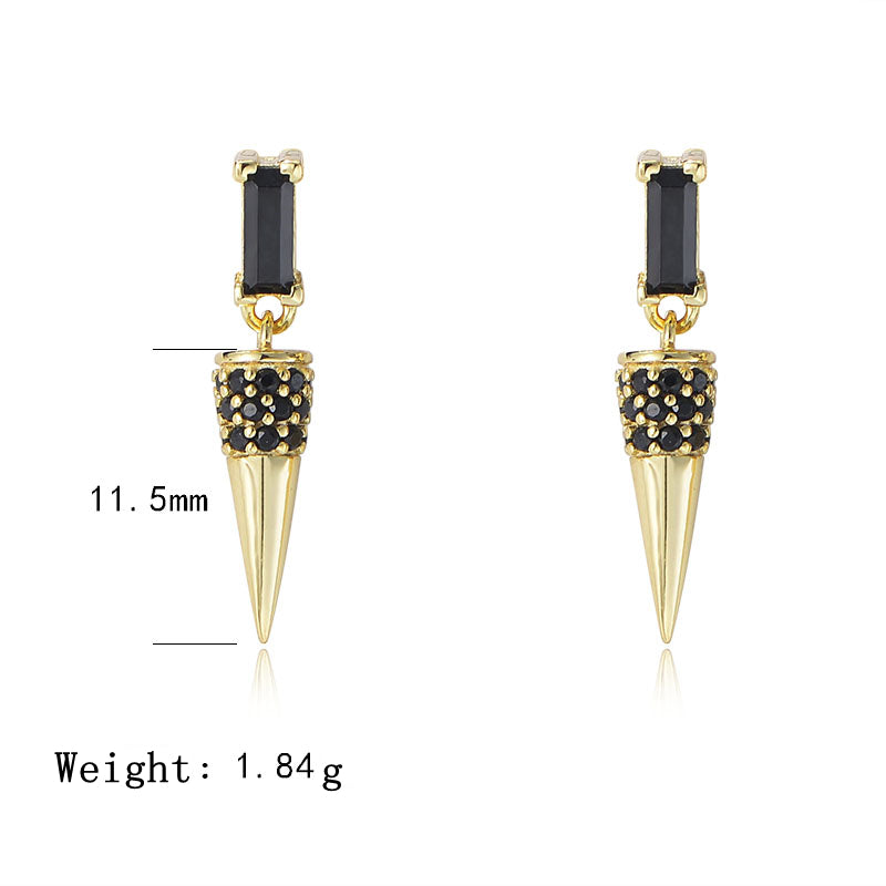 S925 Sterling Silver Black Zircon Cone Drop Earrings