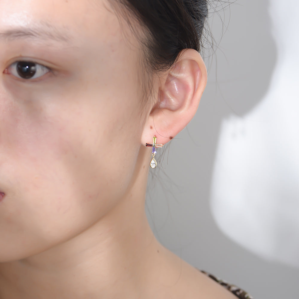 Fine Jewelry  Colorful Zircon CZ Diamond Cross Dangle Stud Earrings