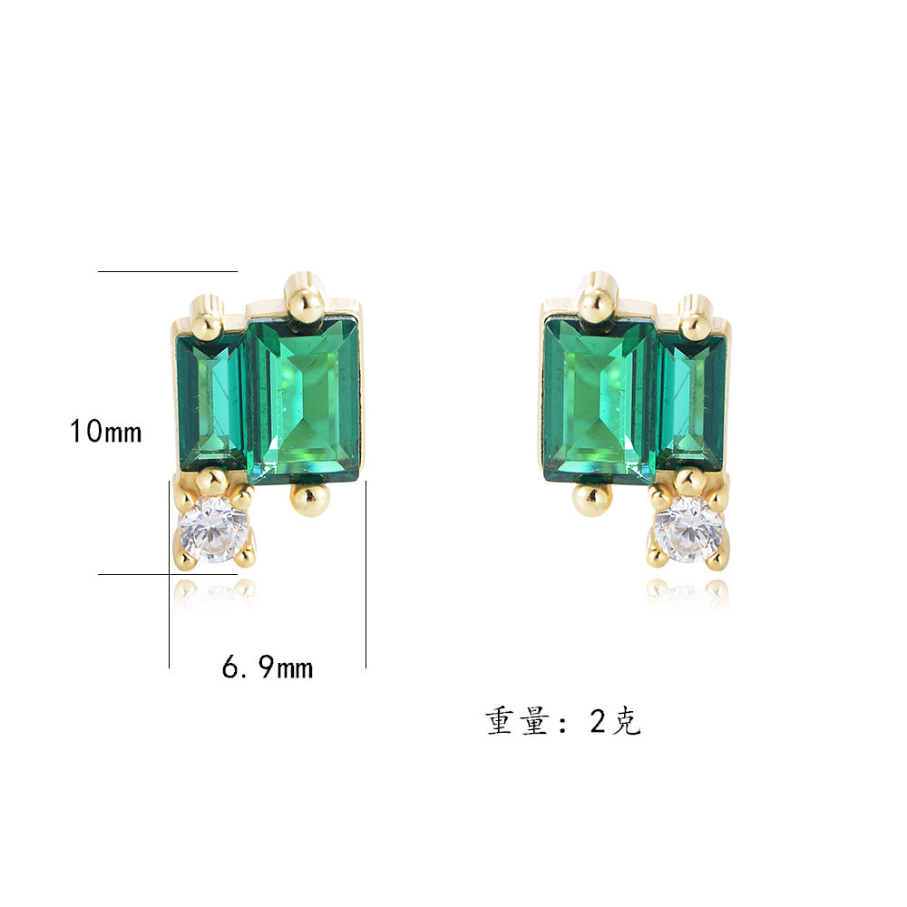 Luxury Unique 925 Sterling Silver Classic Emerald Zirconia Stud Earrings