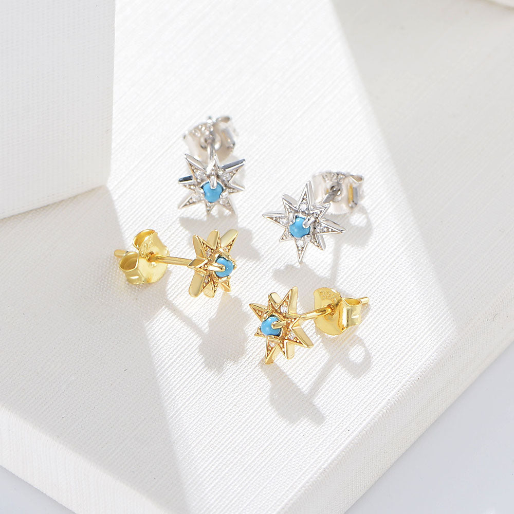 Minimalist  18K Gold Plated Small Sun Turquoise Star Earrings