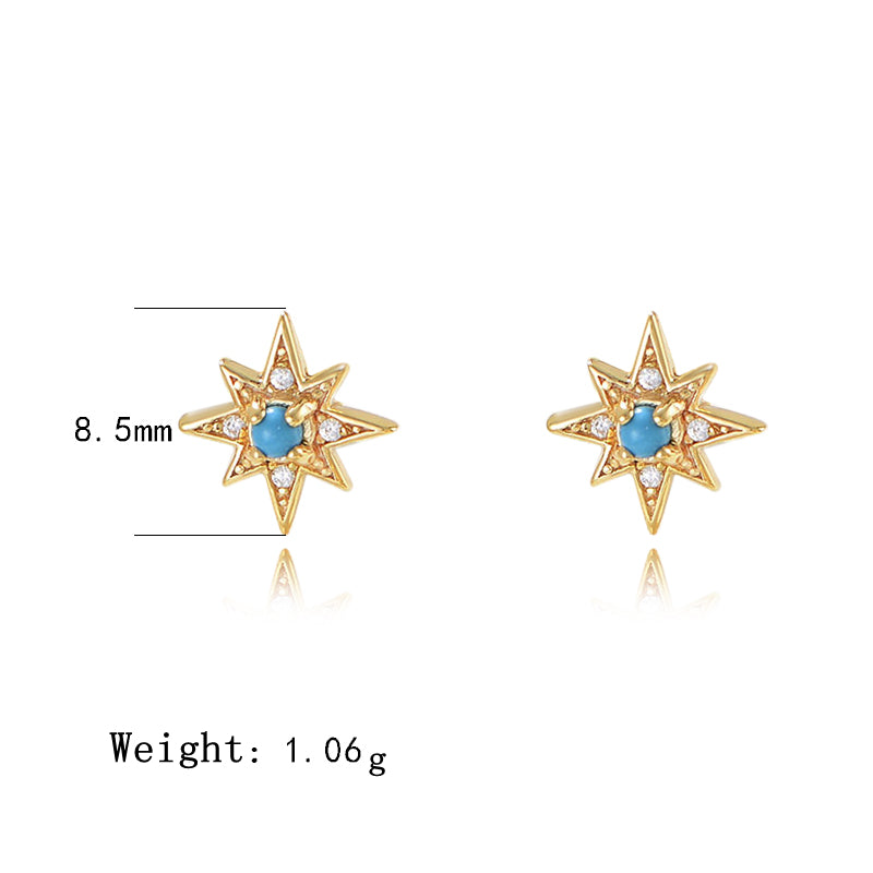 Minimalist S925 Sterling Silver 18K Gold Plated Small Sun Turquoise Star Earrings