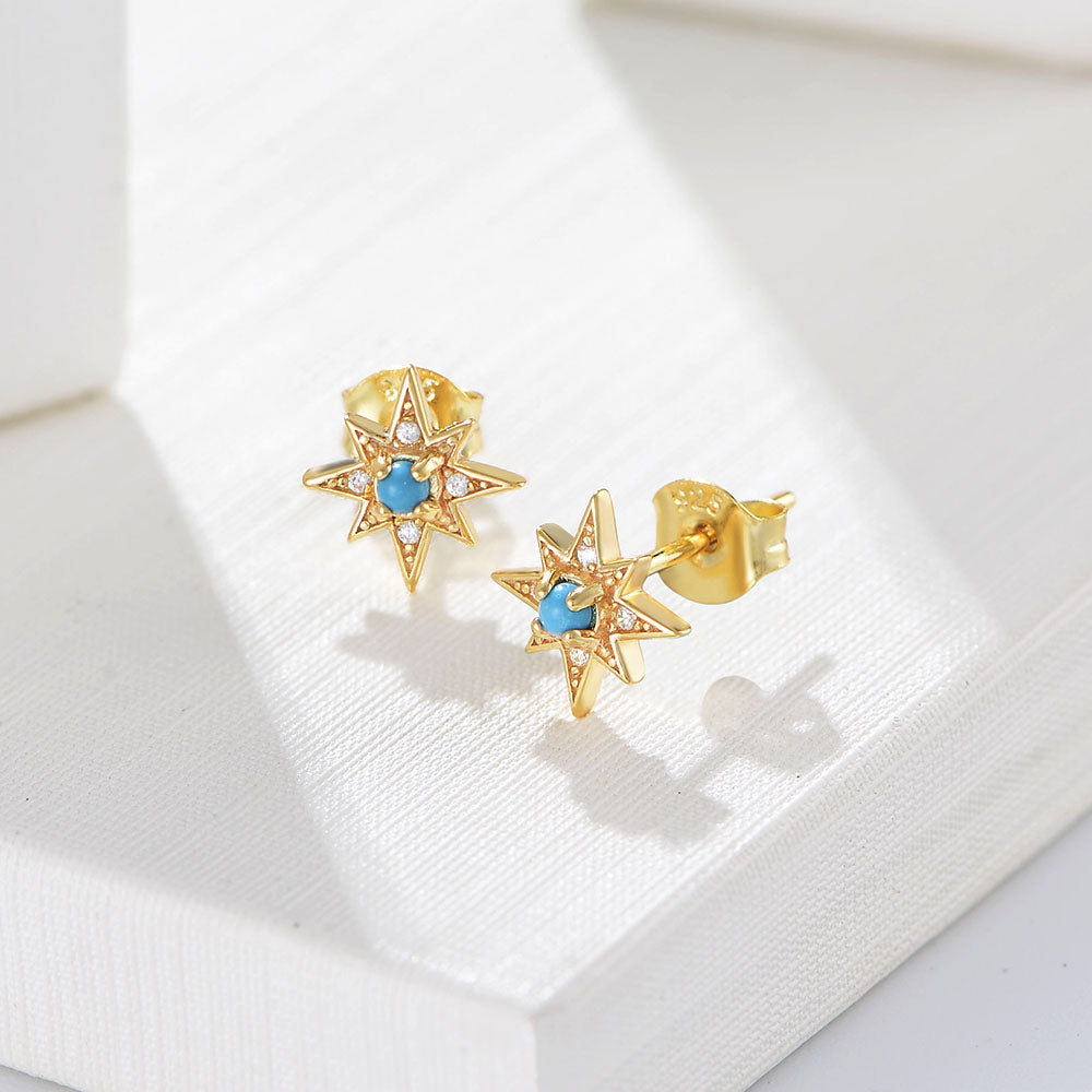Minimalist  18K Gold Plated Small Sun Turquoise Star Earrings