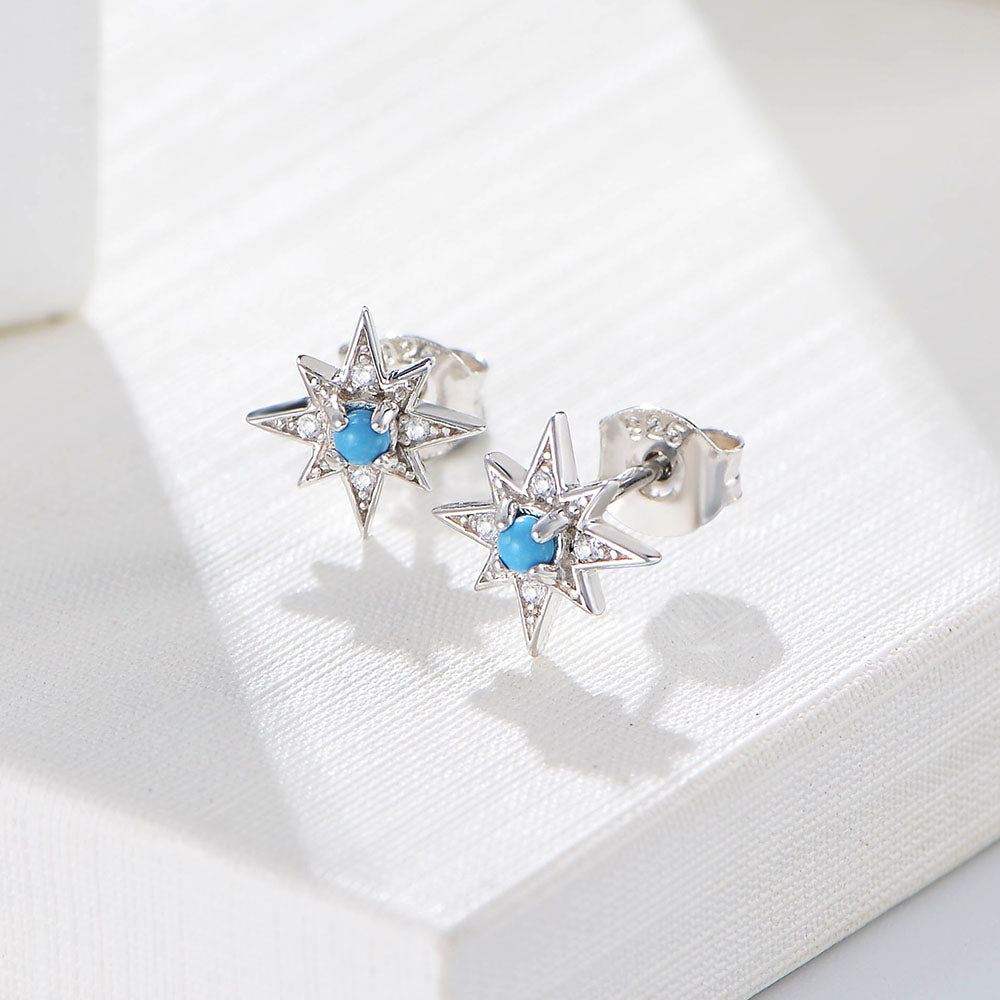 Minimalist  18K Gold Plated Small Sun Turquoise Star Earrings