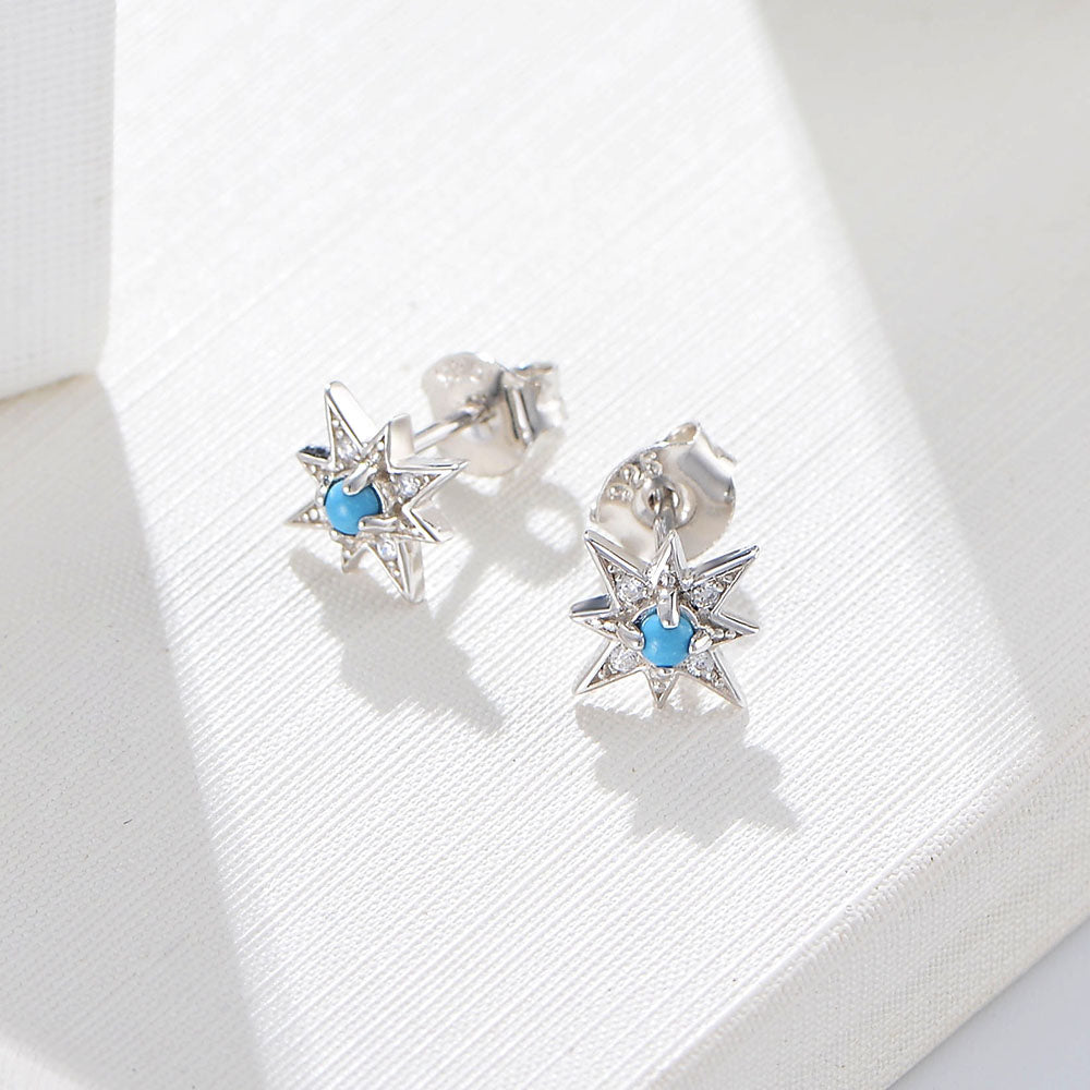 Minimalist  18K Gold Plated Small Sun Turquoise Star Earrings