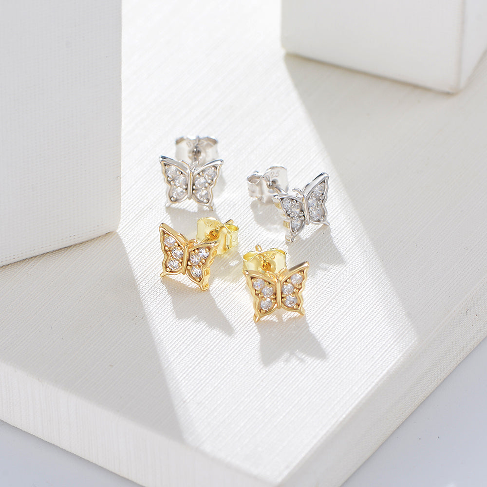 Fashion Jewelry Cubic Zirconia Butterfly Stud Earrings