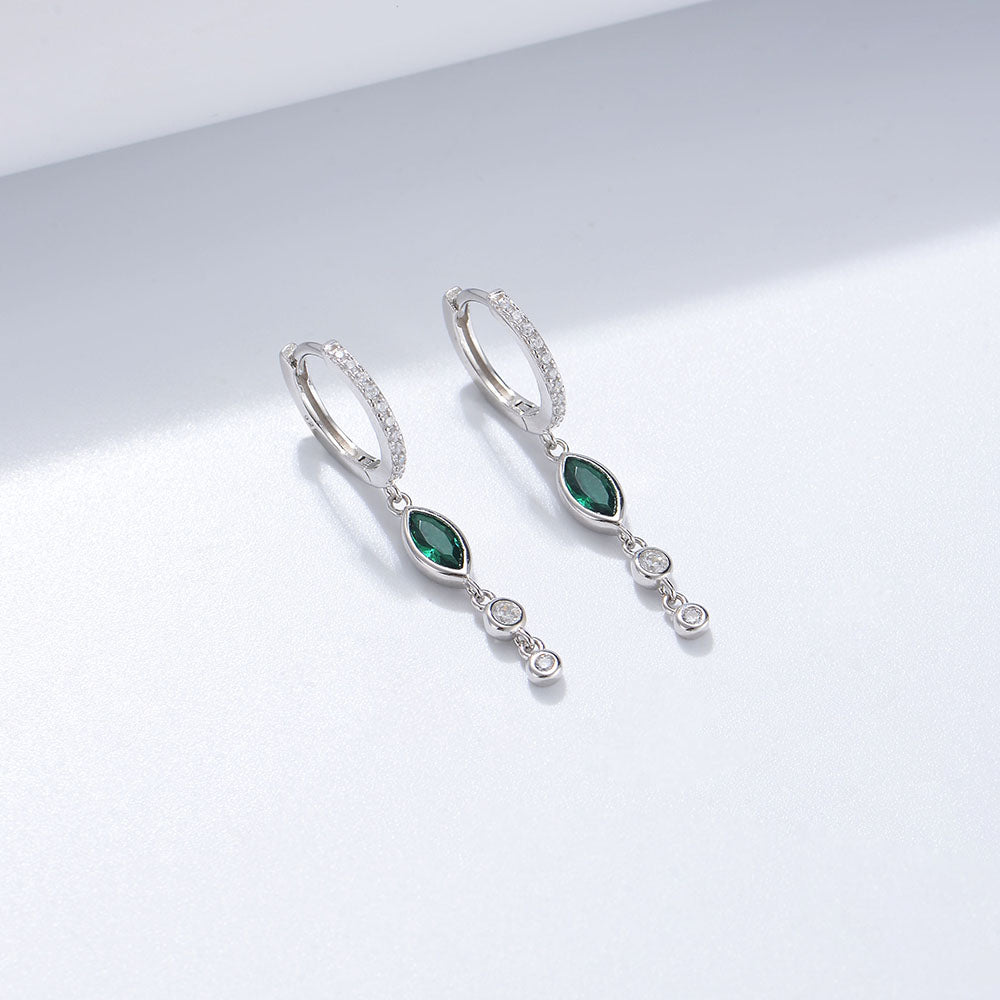 Fashion Marquise Green Cubic Zirconia Long Drop Hoop Earrings