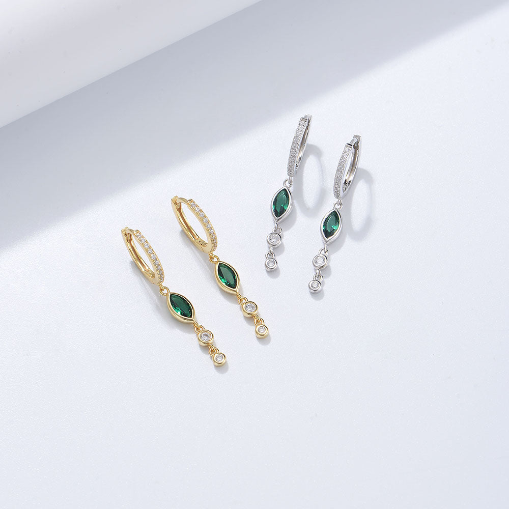 Fashion Marquise Green Cubic Zirconia Long Drop Hoop Earrings