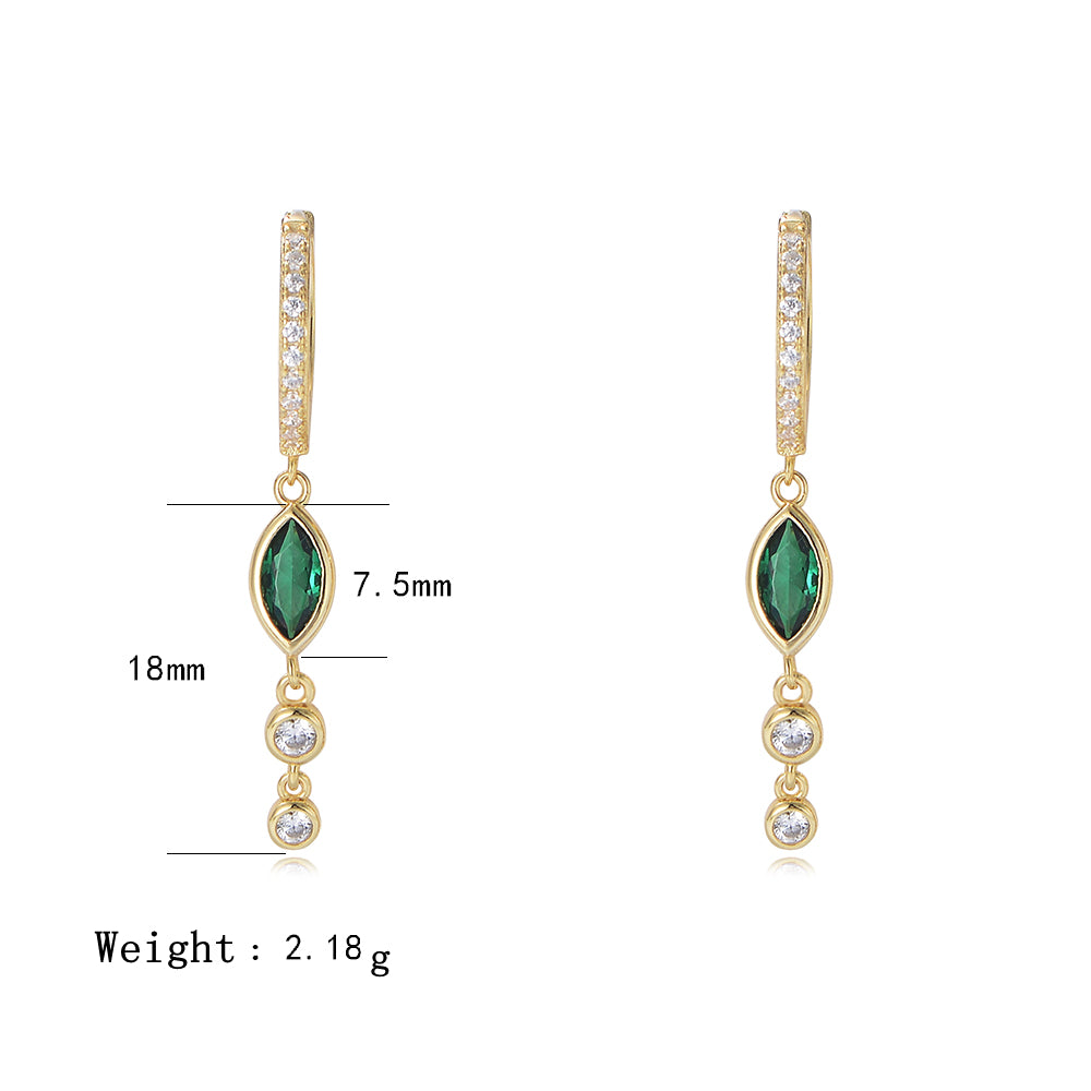 Fashion Marquise Green Cubic Zirconia 925 Silver Long Drop Hoop Earrings