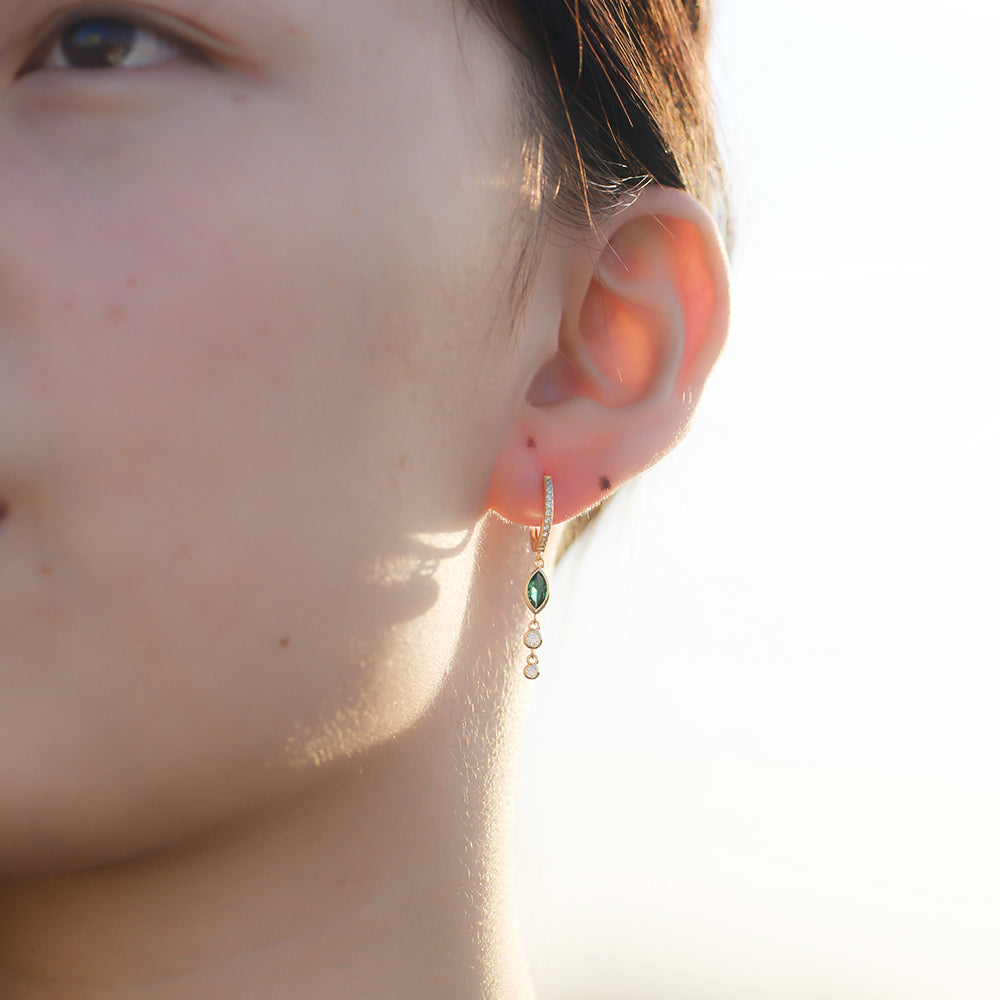 Fashion Marquise Green Cubic Zirconia Long Drop Hoop Earrings