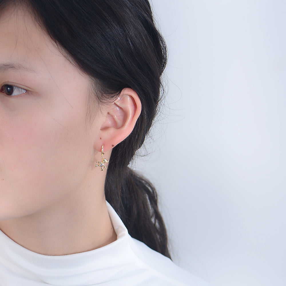 Personalize  Zirconia Lovely Teddy Bear Charm Hoop Earrings