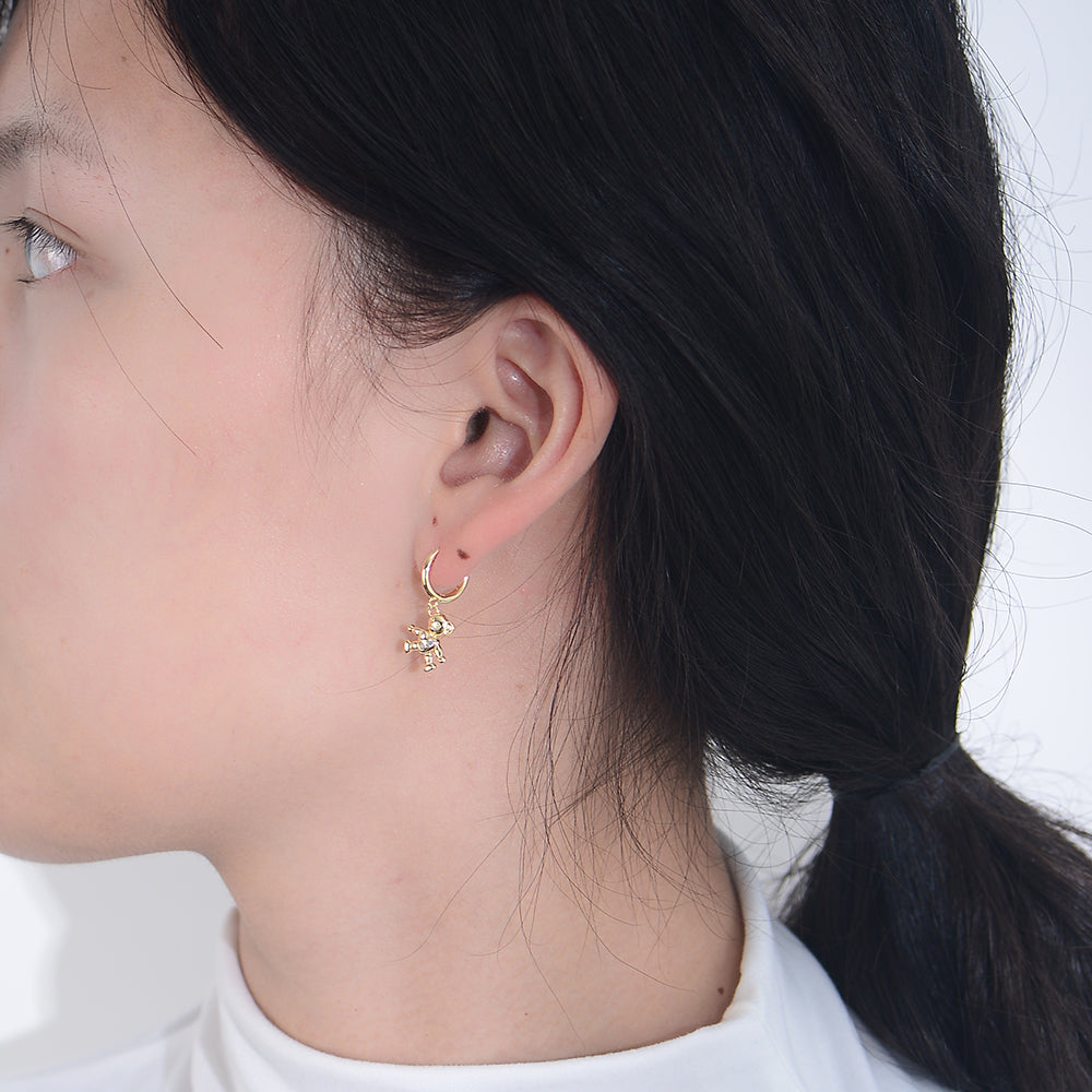 Personalize  Zirconia Lovely Teddy Bear Charm Hoop Earrings