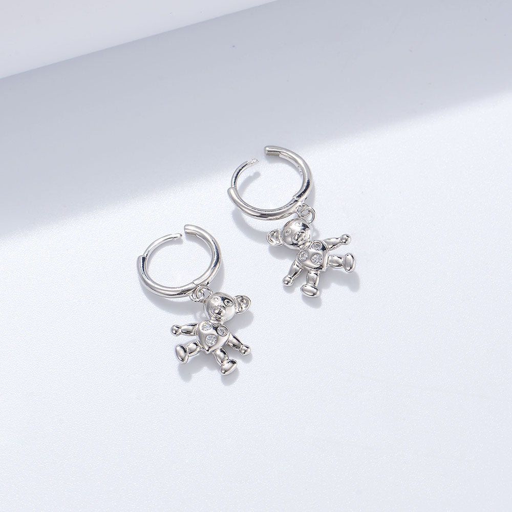 Personalize  Zirconia Lovely Teddy Bear Charm Hoop Earrings