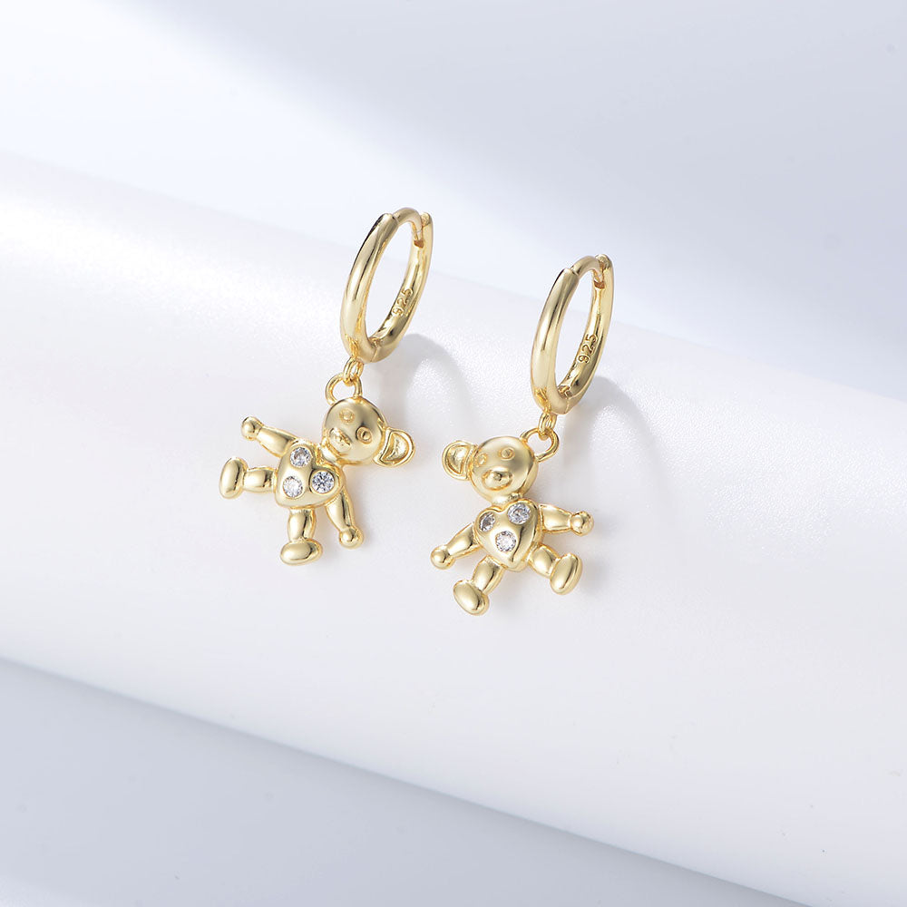 Personalize  Zirconia Lovely Teddy Bear Charm Hoop Earrings