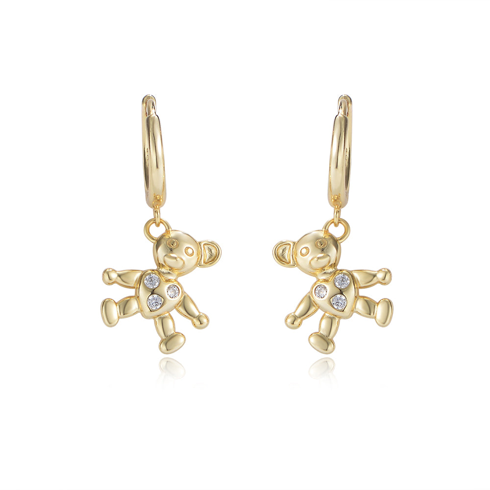 Personalize  Zirconia Lovely Teddy Bear Charm Hoop Earrings