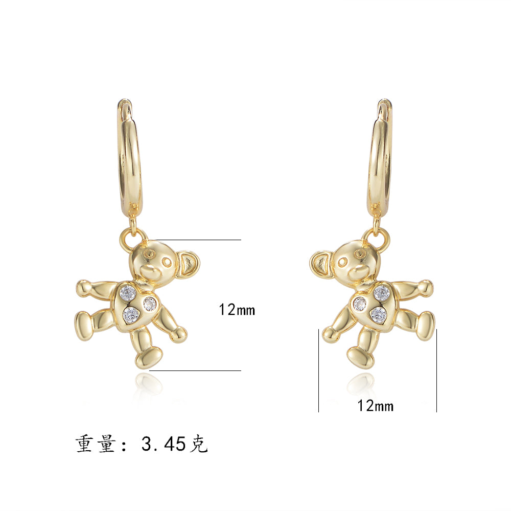 Personalize 925 Sterling Silver Zirconia Lovely Teddy Bear Charm Hoop Earrings