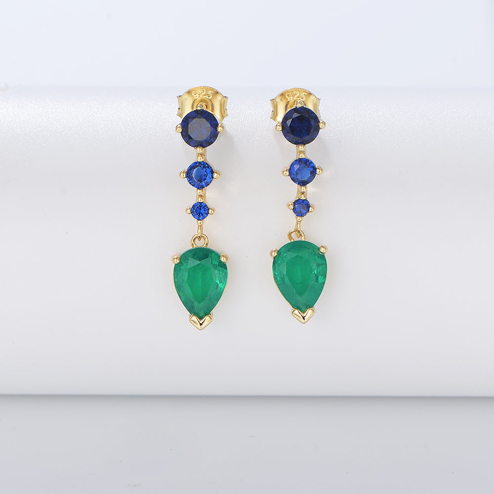 Luxury Trending Design 925 Silver Gold Plated Green Stone Geometric CZ Drop Earrings