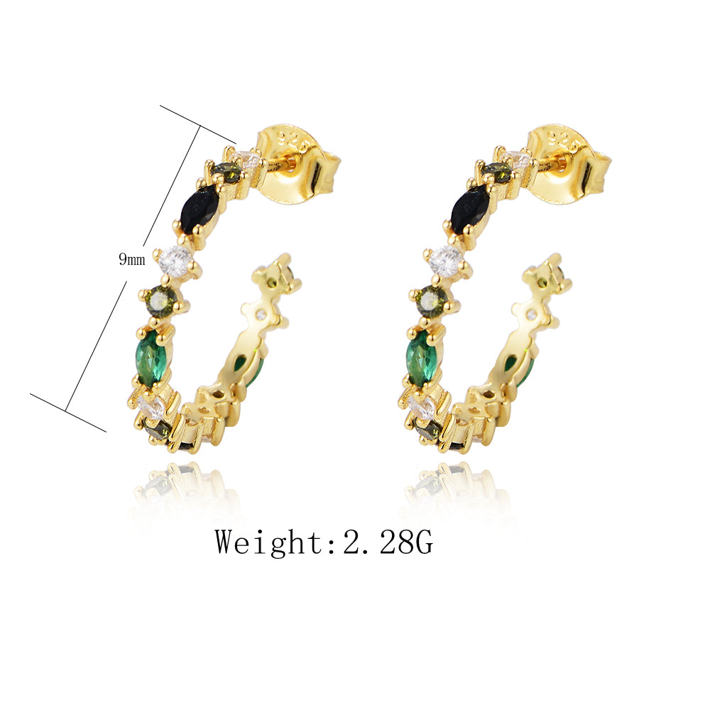 Fashion Full Setting Multicolor Cubic Zirconia 925 Silver Cuff Earrings