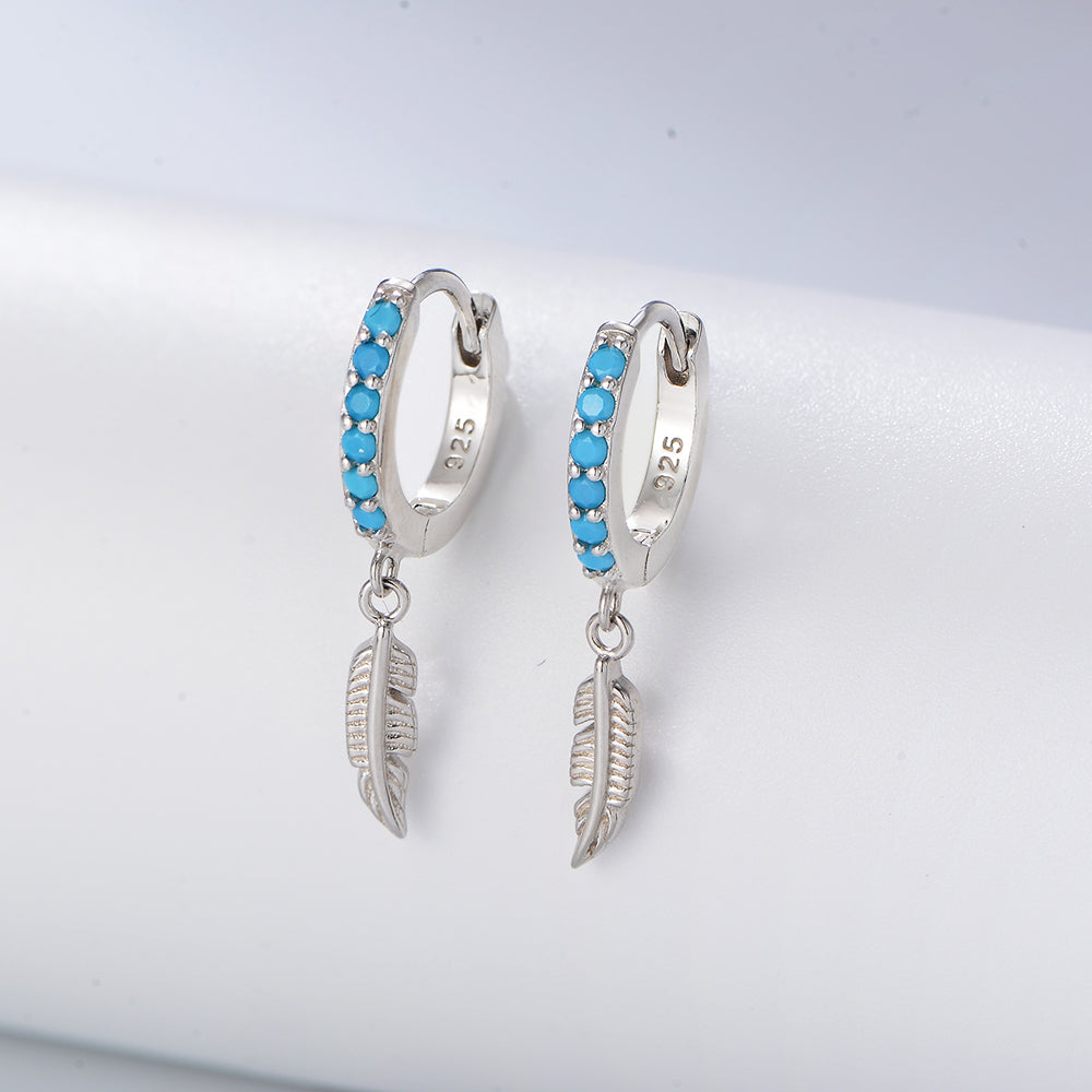 Turquoise Feather Charm Hoop Earrings