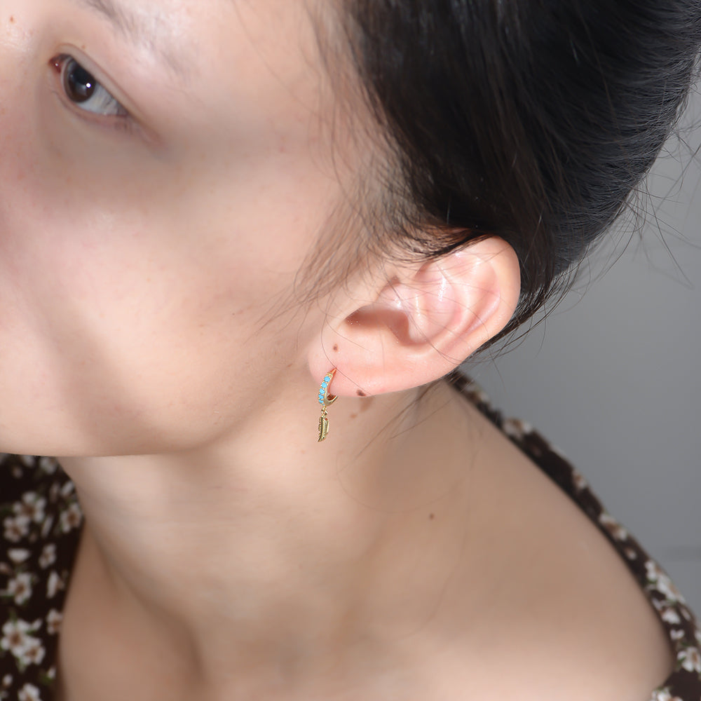 Turquoise Feather Charm Hoop Earrings